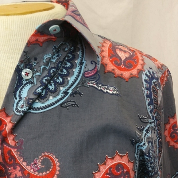 Luchiano Visconti Multi Color Gray Paisley Blouse, Size M - Picture 6 of 8